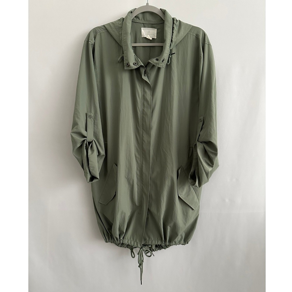 Caslon Hooded Anorak‎ Jacket Women Size M Green Roll Tab Sleeve Utility Gorpcore